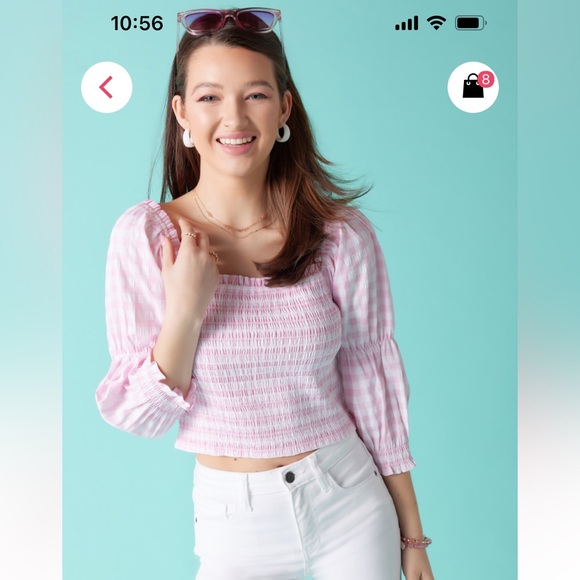 Pink and white gingham smocked top, size xs, by Franscesca - Picture 3 of 5